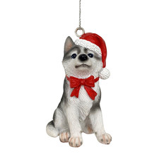 Siberian Husky Dog Christmas Ornament Resin New Red Santa Hat Cute White/Gray picture