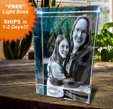 3D Crystal Tower w/Light Base, Custom Personalized Etched & Engraved Glass Photo picture
