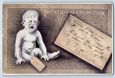 1907 Boy Crying Invitation To Circumcision Hebrew Waynesboro PA Antique Postcard picture