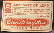 Antique Arsenate of Lead Pharmacy Label, Cure for Syphilis, Auburn, NE, 1910s picture