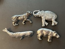 Lot Of 4 @1995 Metal Pieces Animals Tiger Elephant Sperm Whale Hippo Crafts picture