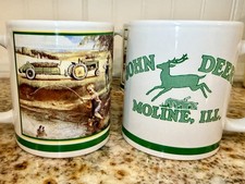 VTG John Deere Coffee Mugs Set of 4 NOS Fishing Boy Tractor Moline IL picture
