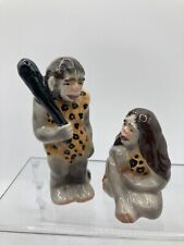 Vintage '50s Cave Man & Woman Salt & Pepper Shaker Set Neanderthal w Plugs Japan picture