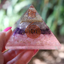 Amethyst Rose & Clear Quartz Orgone Pyramid XL 3in 75mm EMF & 5G Protection picture