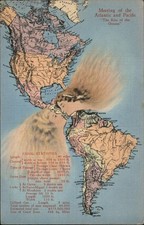 Map Meeting of the Atlantic Pacific. "The Kiss Oceans". Canal Statistics Vintage picture