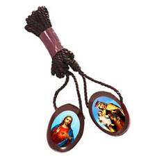 Small Oval Wood Catholic Scapular,Medal of Jesus/Our Lady of Mt. Carmel, 6 Set  picture