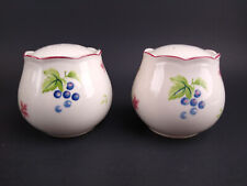 Salt and Pepper Shakers with Fruit Red Trim Japan Grapes Plum Leaves Vintage picture