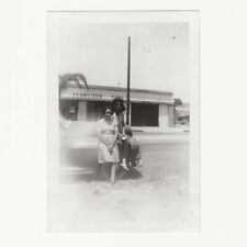 Two Women Sitting On Car Fertilizer Fuel Gas Station 1940s WWII Era Photo picture