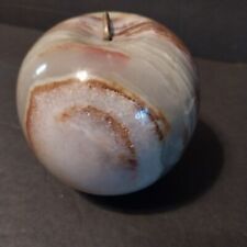 Vintage Polished - Red/Green Onyx Apple - Stone Fruit With Brass Stem - Teacher picture