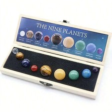 Solar System Crystal Set 9 Planets Gemstone Sphere Galaxy Model Desk Ornament picture