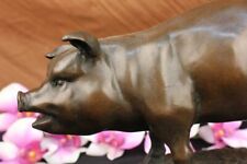 Bronze Sculpture Collectible Statue Animal SIGNED BARYE HAPPY PIG Figurine SALE picture