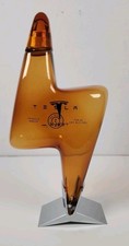 TESLA Tequila Empty Decanter Bottle Collector Amber Lightning Bolt With Stand picture