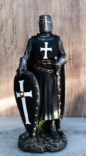 Ebros Black Cloaked Crusader Knight Of The Cross with Sword Shield Statue 11.5
