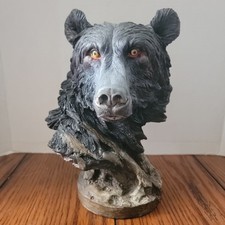 Rustic Black Bear Bust Statue Resin Sculpture Cabin Lodge Decor Man Cave Art 11” picture