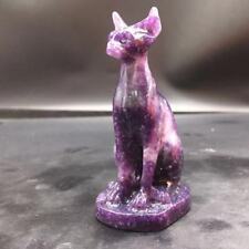 Natural Lepidolite Quartz Crystal Carved Egypt Cats Healing Decoration 1Pc picture