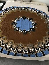 WILLIAMS SONOMA Tablecloth Medallion Parisian Fleur De Lis Brown Blue 70