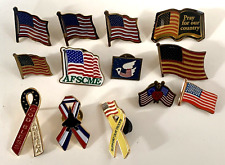 Lapel Pin Hat VTG Patriotic Lot of 13 USA Flags Ribbons America Red White Blue picture
