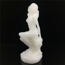 2LB Natural white jade girl hand carved crystal artwork healing 1PC picture