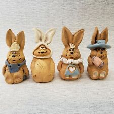 4 Vintage Hindt Mini Easter Rabbit Figurines Hand Painted Artist Signed 1970s picture