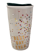 Starbucks Coffee Best Day Ever Confetti Ceramic Tumbler Travel Mug, 10 Oz w/Lid picture
