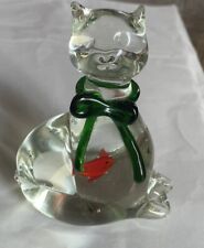 Art Glass Cat Fish in Belly   Clear Statuette 5” Preowned picture