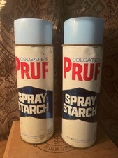 Vintage Colgate PRUF Spray Starch Aerosol Cans 1960s Retro Laundry Movie Prop picture