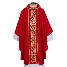 Embroidered Red Capella Collection Smooth Polyster Vestment Size:59 x 51