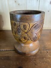 VINTAGE Wood Hand Carved Large Goblet/Chalice Floral Design 7