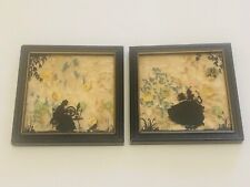 Vintage 1930’s Fisher Milkweed hand painted Reverse Silhouette Artwork, Set Of 2 picture
