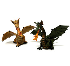 2 / Pair of 2005 Papo Winged Fire-Breathing Dragon PVC Figures 1x Gold 1x Green picture