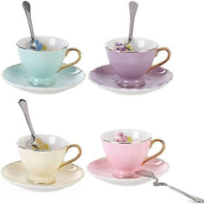 YBK Tech Euro Style Espresso Cup and Saucer Set of 4, 4 Assorted Color/  picture