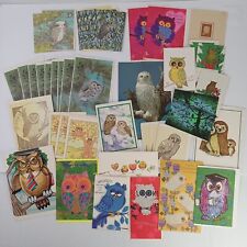 Lot Vtg Owl Greeting Note Cards Unused Blank Birthday Christmas 40+ READ 60s 70s picture