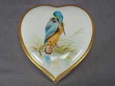 English Bone China Hand Painted Artist Signed Kingfisher Bird & Gold Trinket Box picture