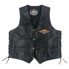 Vintage Harley Davidson Bikers Black Leather Vest Lace Up Patches Men’s Size 42 picture