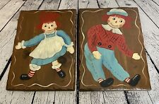 Vintage Raggedy Ann And Andy Set Of 2  Hand Painted Wall Art Wood Plaques picture