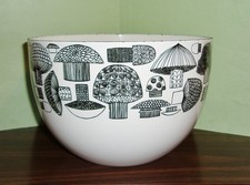 Vintage MCM Kaj Franck Finland Arabia Mushrooms Enamel Mixing Bowl White Black picture