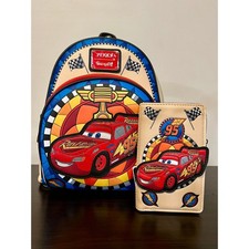 Loungefly Disney Cars Lightning McQueen Stained Glass Mini Backpack Wallet picture