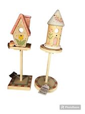 Vintage Miniature Birdhouses set of 2 hand painted ceramic and wood 10” picture