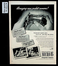 1947 Whittaker Micro 16 Snapshot Camera Pocket Size Photo Vintage Print Ad 31448 picture