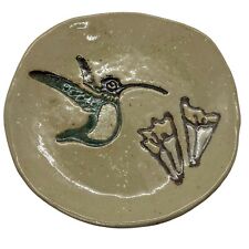 Hummingbird Decorative Plate Vtg Handcrafted Sand Imperfectly Round Primitive 7