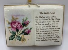 Vtg Lord's Prayer Ceramic Wall Hanging Plaque Rose Flowers  Open Book  Empress picture