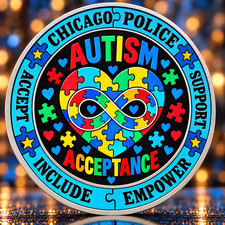 Chicago Autism Acceptance Challenge Coin 2 side Awareness Support Gift picture
