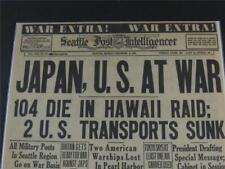 VINTAGE NEWSPAPER HEADLINES ~ WORLD WAR 2  JAPAN US WAR HAWAII BOMBED WWII  1941 picture