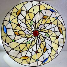 Stained Glass Lamp Shade 16”x3.5” Tiffany Style Slag Pinwheel Swirl Design EUC picture