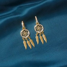Women's Fashion Jewelry Gold Feather Dream Catcher Boho Drop Earrings Gift picture