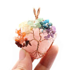 Tree of Life Heart Necklace Natural Crystal Wire Wrapped Quartz Stone Pendant picture