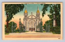 Winnipeg Manitoba-Canada, St Boniface Cathedral, Antique Vintage c1943 Postcard picture