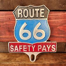 Route 66 Safety Pays License Plate FOB Topper, Antique Finish, Raised Letters picture