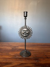 Vintage Department 56 Celestial Bronze Metal Sun Face Taper Candle Holder 12” T picture