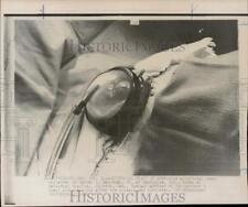 1966 Press Photo Artificial heart affixed to patient's chest in Houston hospital picture